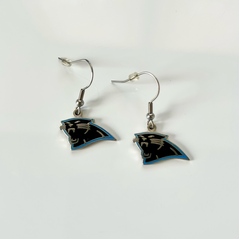 💜 LAST CHANCE Vintage Y2K 2002 NFL Carolina Panthers Enameled Fishhook Earrings